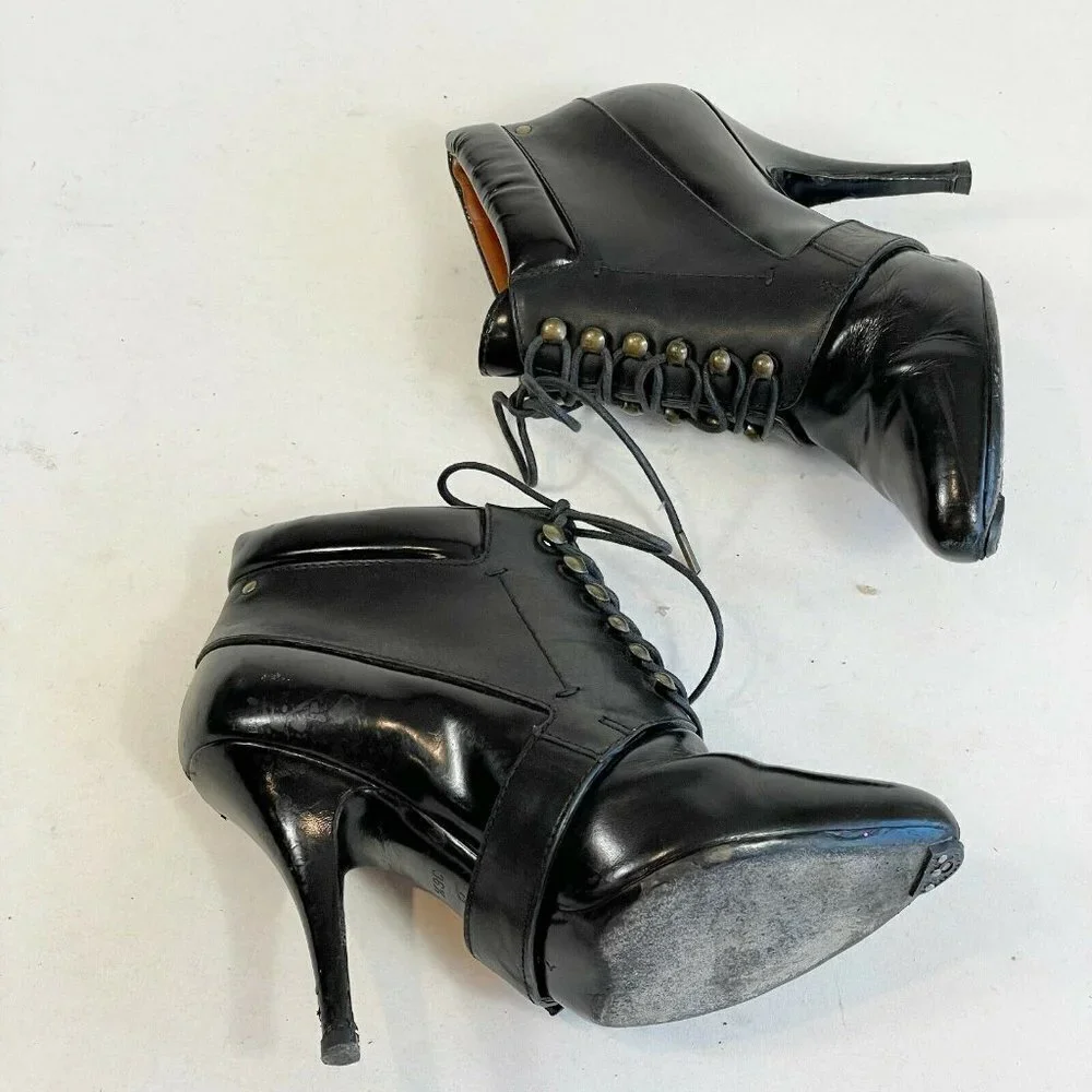 Givenchy Womens Buckle Lace Up Ankle Bootie Heels Black‎ Sz 36.5 Leather Pointed